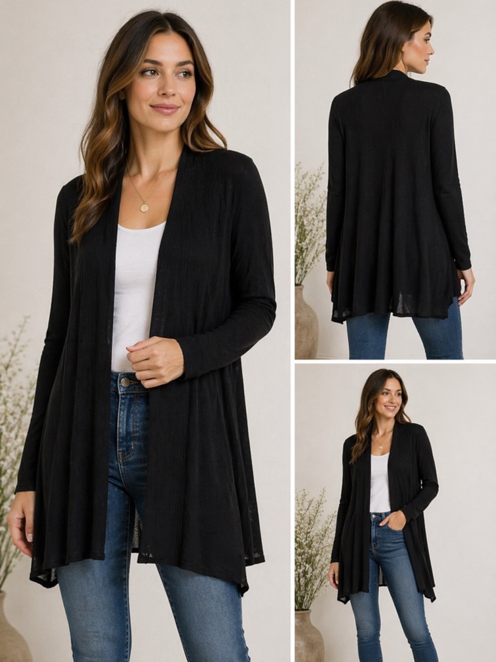 Wooden Ships Black Open Front Long Sleeve Cardigan Size M/L